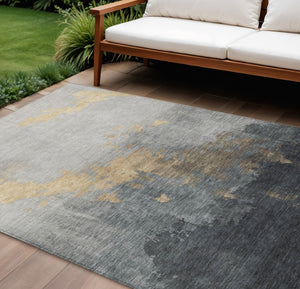 HomeRoots 10' Gold and Charcoal Abstract Area Rug - Stylish, Washable, Indoor/Outdoor, Stain-Resistant Design 623826