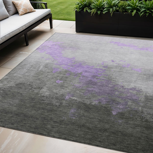 HomeRoots 5' X 8' Modern Lavender & Charcoal Abstract Washable Area Rug for Indoor & Outdoor Durability 623828