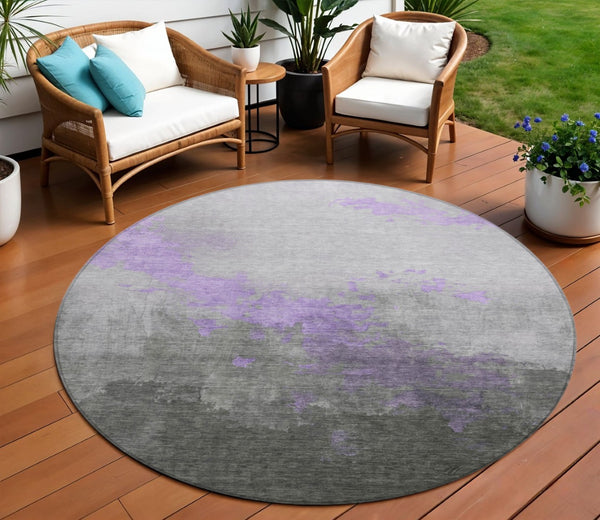 HomeRoots 8' Modern Lavender and Charcoal Round Abstract Rug - Washable, Durable, Indoor/Outdoor Style Essential 623829