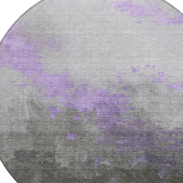 HomeRoots 8' Modern Lavender and Charcoal Round Abstract Rug - Washable, Durable, Indoor/Outdoor Style Essential 623829