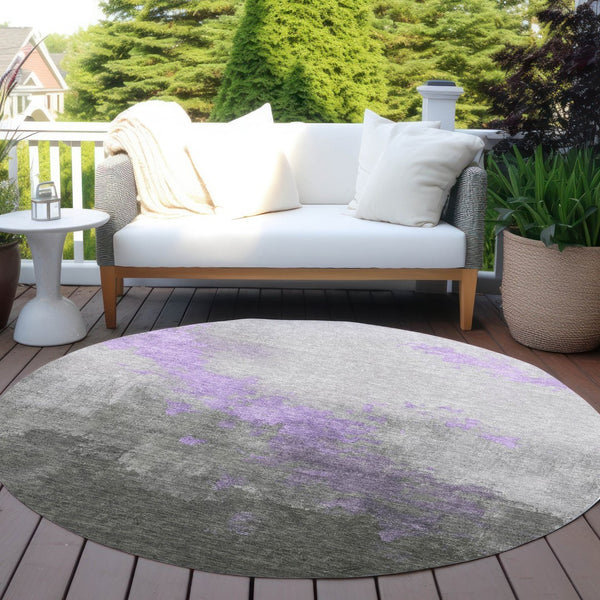 HomeRoots 8' Modern Lavender and Charcoal Round Abstract Rug - Washable, Durable, Indoor/Outdoor Style Essential 623829