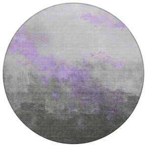 HomeRoots 8' Modern Lavender and Charcoal Round Abstract Rug - Washable, Durable, Indoor/Outdoor Style Essential 623829