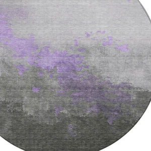 HomeRoots 8' Modern Lavender and Charcoal Round Abstract Rug - Washable, Durable, Indoor/Outdoor Style Essential 623829