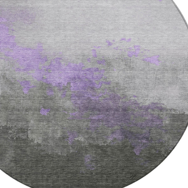 HomeRoots 8' Modern Lavender and Charcoal Round Abstract Rug - Washable, Durable, Indoor/Outdoor Style Essential 623829