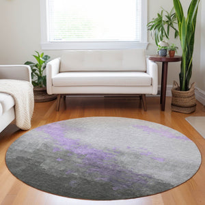 HomeRoots 8' Modern Lavender and Charcoal Round Abstract Rug - Washable, Durable, Indoor/Outdoor Style Essential 623829