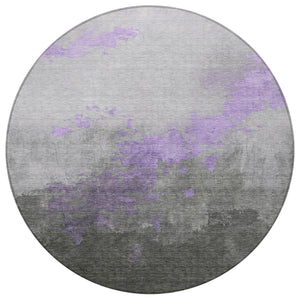 HomeRoots 8' Modern Lavender and Charcoal Round Abstract Rug - Washable, Durable, Indoor/Outdoor Style Essential 623829