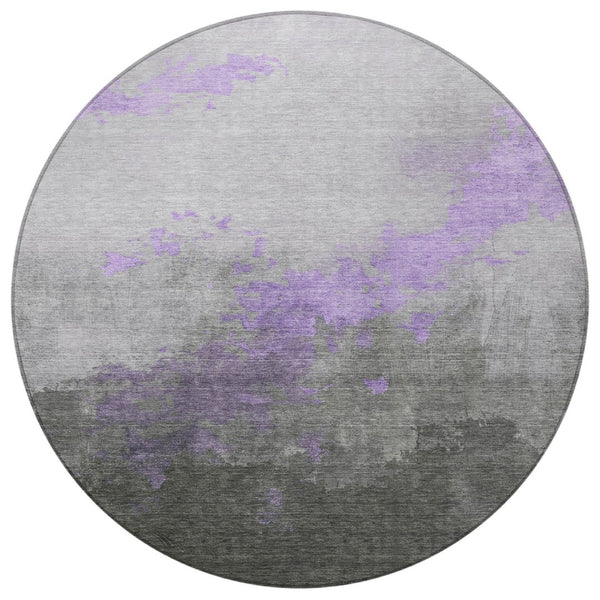 HomeRoots 8' Modern Lavender and Charcoal Round Abstract Rug - Washable, Durable, Indoor/Outdoor Style Essential 623829