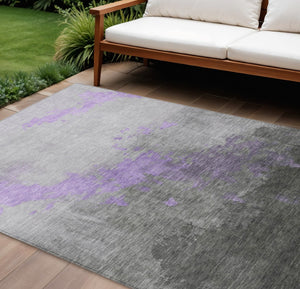 HomeRoots 8' X 10' Stylish Lavender and Charcoal Abstract Area Rug - Durable, Washable, Indoor/Outdoor Use! 623830