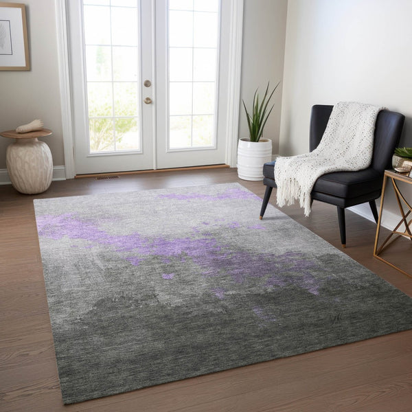 HomeRoots 8' X 10' Stylish Lavender and Charcoal Abstract Area Rug - Durable, Washable, Indoor/Outdoor Use! 623830