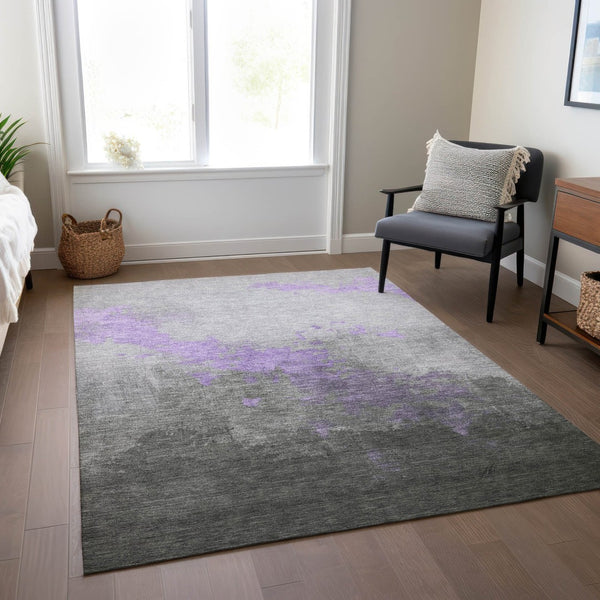 HomeRoots 8' X 10' Stylish Lavender and Charcoal Abstract Area Rug - Durable, Washable, Indoor/Outdoor Use! 623830