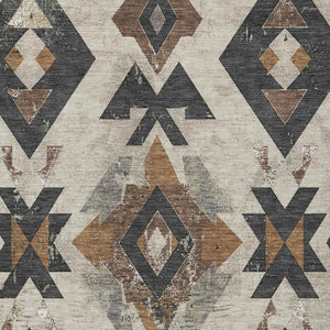 HomeRoots 5' Aztec-Inspired Washable Area Rug in Beige, Brown & Charcoal - Perfect for Indoor/Outdoor Use! 623846