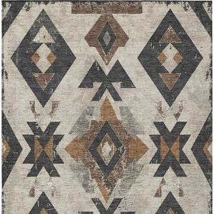 HomeRoots 5' Aztec-Inspired Washable Area Rug in Beige, Brown & Charcoal - Perfect for Indoor/Outdoor Use! 623846