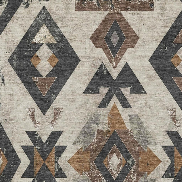 HomeRoots 8' X 10' Aztec Area Rug - Stylish Beige, Brown & Charcoal Design for Indoor/Outdoor Use, Washable! 623848