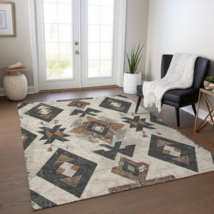 HomeRoots 8' X 10' Aztec Area Rug - Stylish Beige, Brown & Charcoal Design for Indoor/Outdoor Use, Washable! 623848