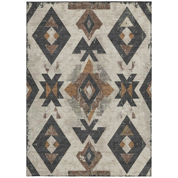 HomeRoots 10' Durable Aztec Indoor/Outdoor Area Rug in Beige, Brown & Charcoal - Washable, Stain-Resistant! 623850