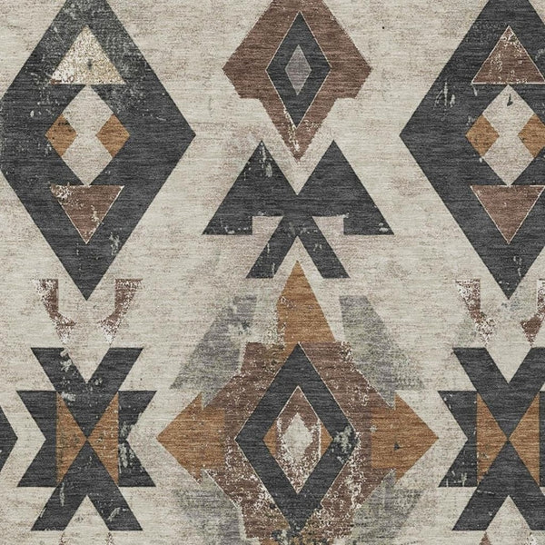 HomeRoots 10' Durable Aztec Indoor/Outdoor Area Rug in Beige, Brown & Charcoal - Washable, Stain-Resistant! 623850
