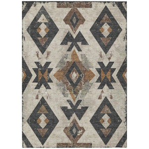 HomeRoots 10' Durable Aztec Indoor/Outdoor Area Rug in Beige, Brown & Charcoal - Washable, Stain-Resistant! 623850