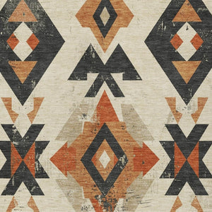 HomeRoots 5' X 8' Aztec Area Rug - Vibrant Ivory, Orange & Charcoal, Machine-Washable, Indoor/Outdoor Use 623864