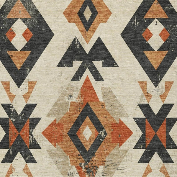 HomeRoots 5' X 8' Aztec Area Rug - Vibrant Ivory, Orange & Charcoal, Machine-Washable, Indoor/Outdoor Use 623864