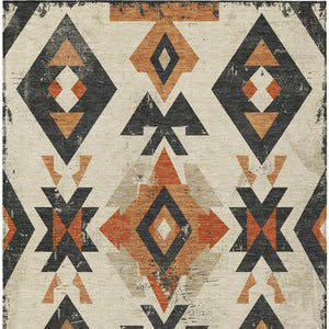 HomeRoots 5' X 8' Aztec Area Rug - Vibrant Ivory, Orange & Charcoal, Machine-Washable, Indoor/Outdoor Use 623864