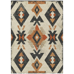 HomeRoots 5' X 8' Aztec Area Rug - Vibrant Ivory, Orange & Charcoal, Machine-Washable, Indoor/Outdoor Use 623864
