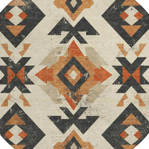 HomeRoots 8' Round Aztec-Inspired Indoor Outdoor Area Rug in Ivory, Orange & Charcoal – Stylish & Durable! 623865