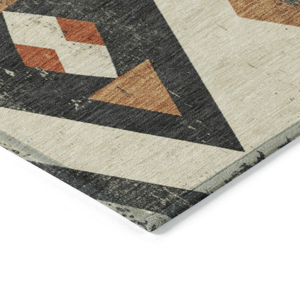 HomeRoots 8' Round Aztec-Inspired Indoor Outdoor Area Rug in Ivory, Orange & Charcoal – Stylish & Durable! 623865