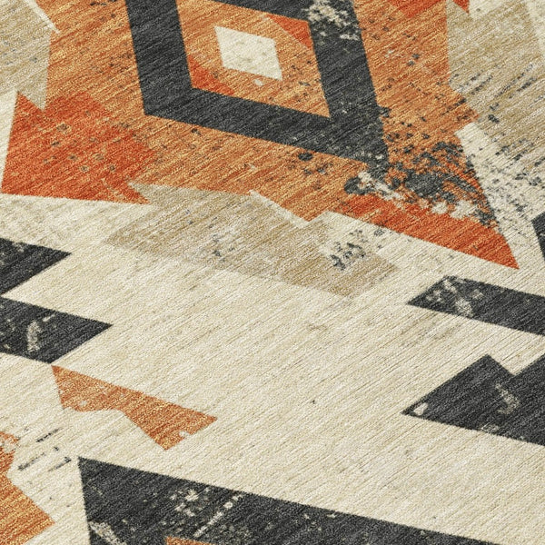HomeRoots 8' Round Aztec-Inspired Indoor Outdoor Area Rug in Ivory, Orange & Charcoal – Stylish & Durable! 623865