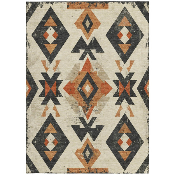 HomeRoots 8' X 10' Aztec Area Rug in Ivory, Orange & Charcoal – Washable, Durable, Indoor/Outdoor Style Upgrade 623866