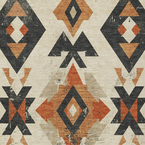 HomeRoots 8' X 10' Aztec Area Rug in Ivory, Orange & Charcoal – Washable, Durable, Indoor/Outdoor Style Upgrade 623866