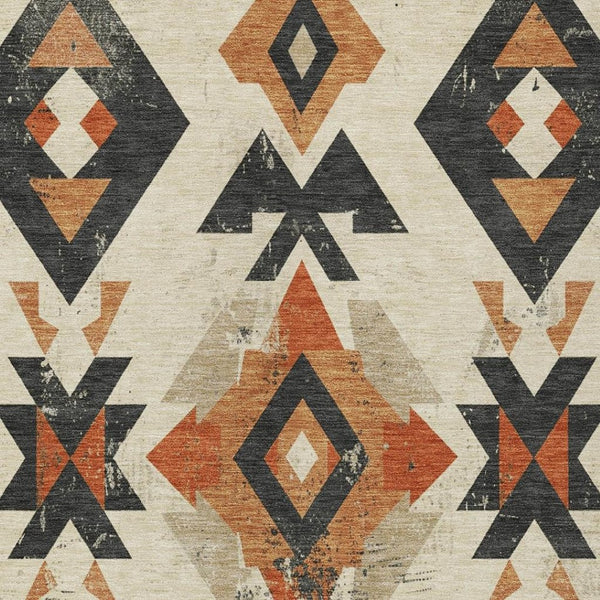 HomeRoots 8' X 10' Aztec Area Rug in Ivory, Orange & Charcoal – Washable, Durable, Indoor/Outdoor Style Upgrade 623866