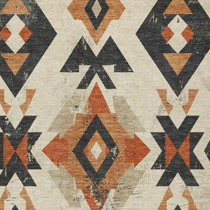 HomeRoots 9' X 12' Washable Aztec Area Rug in Ivory, Orange & Charcoal – Perfect for Indoor & Outdoor Spaces! 623867