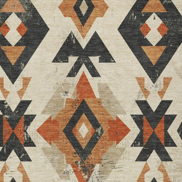 HomeRoots 9' X 12' Washable Aztec Area Rug in Ivory, Orange & Charcoal – Perfect for Indoor & Outdoor Spaces! 623867