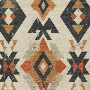 HomeRoots 10' X 14' Stylish Aztec Area Rug in Ivory, Orange & Charcoal – Washable for Indoor/Outdoor Use 623868