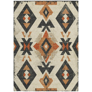 HomeRoots 10' X 14' Stylish Aztec Area Rug in Ivory, Orange & Charcoal – Washable for Indoor/Outdoor Use 623868
