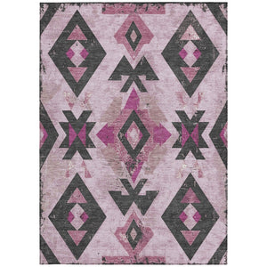 HomeRoots 5' Stylish Pink Charcoal Mauve Aztec Washable Indoor Outdoor Area Rug – Durable, Versatile & Chic! 623870