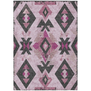 HomeRoots 5' Stylish Pink Charcoal Mauve Aztec Washable Indoor Outdoor Area Rug – Durable, Versatile & Chic! 623870