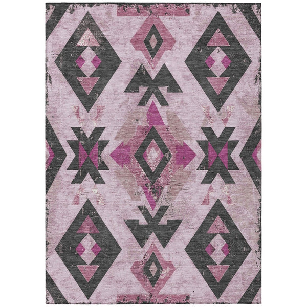HomeRoots 5' Stylish Pink Charcoal Mauve Aztec Washable Indoor Outdoor Area Rug – Durable, Versatile & Chic! 623870