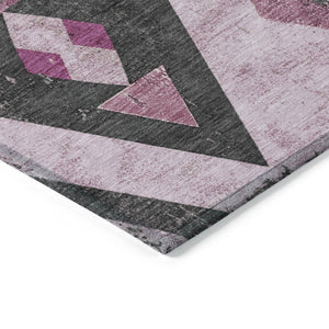 HomeRoots 5' Stylish Pink Charcoal Mauve Aztec Washable Indoor Outdoor Area Rug – Durable, Versatile & Chic! 623870