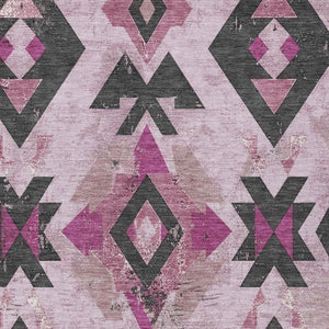 HomeRoots 5' Stylish Pink Charcoal Mauve Aztec Washable Indoor Outdoor Area Rug – Durable, Versatile & Chic! 623870