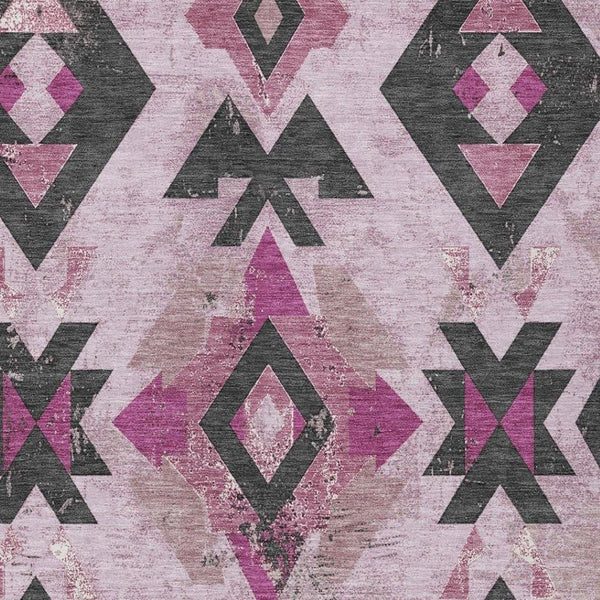 HomeRoots 5' Stylish Pink Charcoal Mauve Aztec Washable Indoor Outdoor Area Rug – Durable, Versatile & Chic! 623870