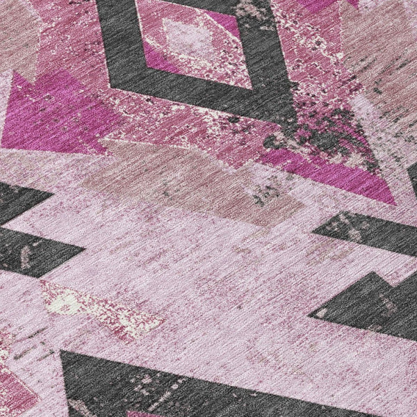 HomeRoots 8' Pink Charcoal and Mauve Round Aztec Area Rug - Durable, Washable, and Ideal for Indoor/Outdoor Use 623871