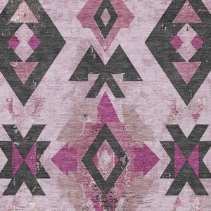 HomeRoots 8' X 10' Washable Pink Charcoal Mauve Aztec Area Rug - Durable, Stylish Indoor/Outdoor Décor Option 623872