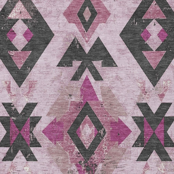 HomeRoots 8' X 10' Washable Pink Charcoal Mauve Aztec Area Rug - Durable, Stylish Indoor/Outdoor Décor Option 623872