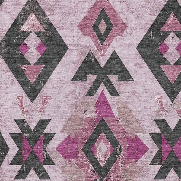 HomeRoots 9' X 12' Aztec-Inspired Washable Area Rug in Pink, Charcoal & Mauve – Stylish, Durable & Versatile! 623873