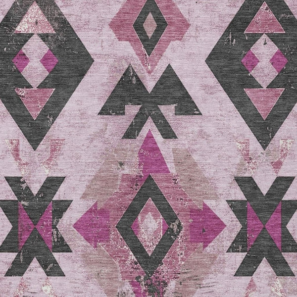 HomeRoots 10' Aztec Indoor Outdoor Area Rug in Pink, Charcoal & Mauve - Washable, Durable & Stylish Design 623874
