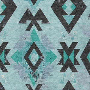 HomeRoots 5' X 8' Vibrant Aztec Area Rug in Teal Blue & Aqua - Durable, Washable, Indoor/Outdoor Style! 623876