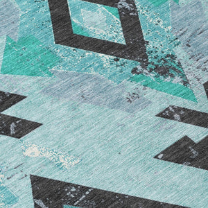 HomeRoots 8' Teal Blue Round Aztec Area Rug - Durable, Washable, Stylish for Indoor & Outdoor Spaces, 96" Diameter 623877