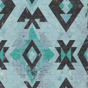 HomeRoots 8' X 10' Vibrant Teal Blue Aztec Area Rug - Durable, Washable, Stylish for Indoor & Outdoor Use! 623878
