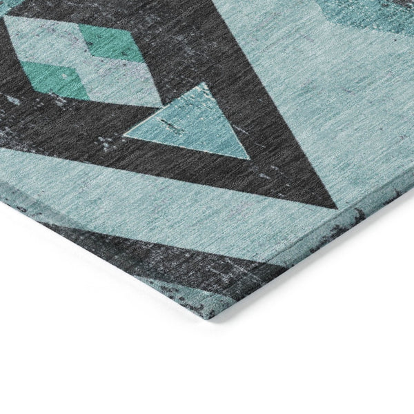 HomeRoots 8' X 10' Vibrant Teal Blue Aztec Area Rug - Durable, Washable, Stylish for Indoor & Outdoor Use! 623878